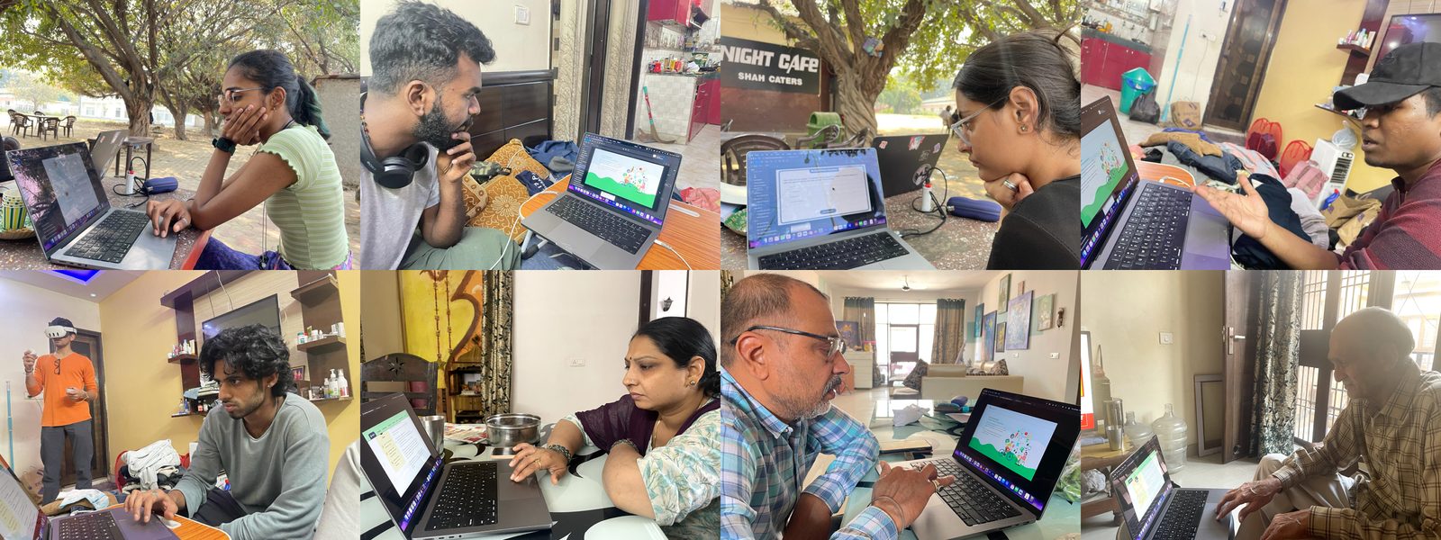 Usability testing sessions with users on tablets and laptops