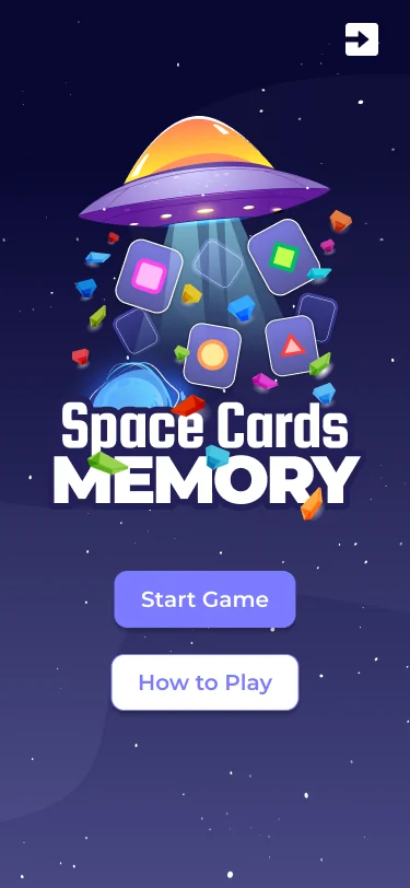 Space Cards Memory start screen
