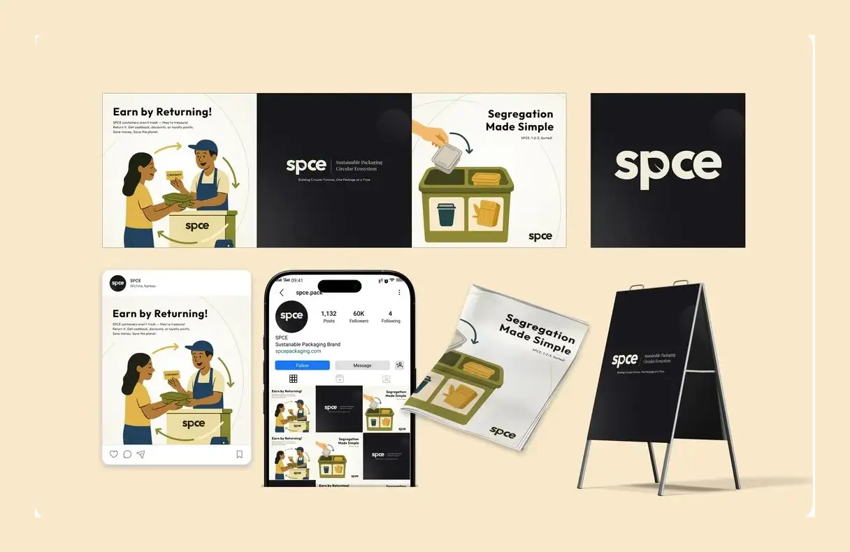 SPCE marketing: earn by returning, segregation made simple, social and standee designs