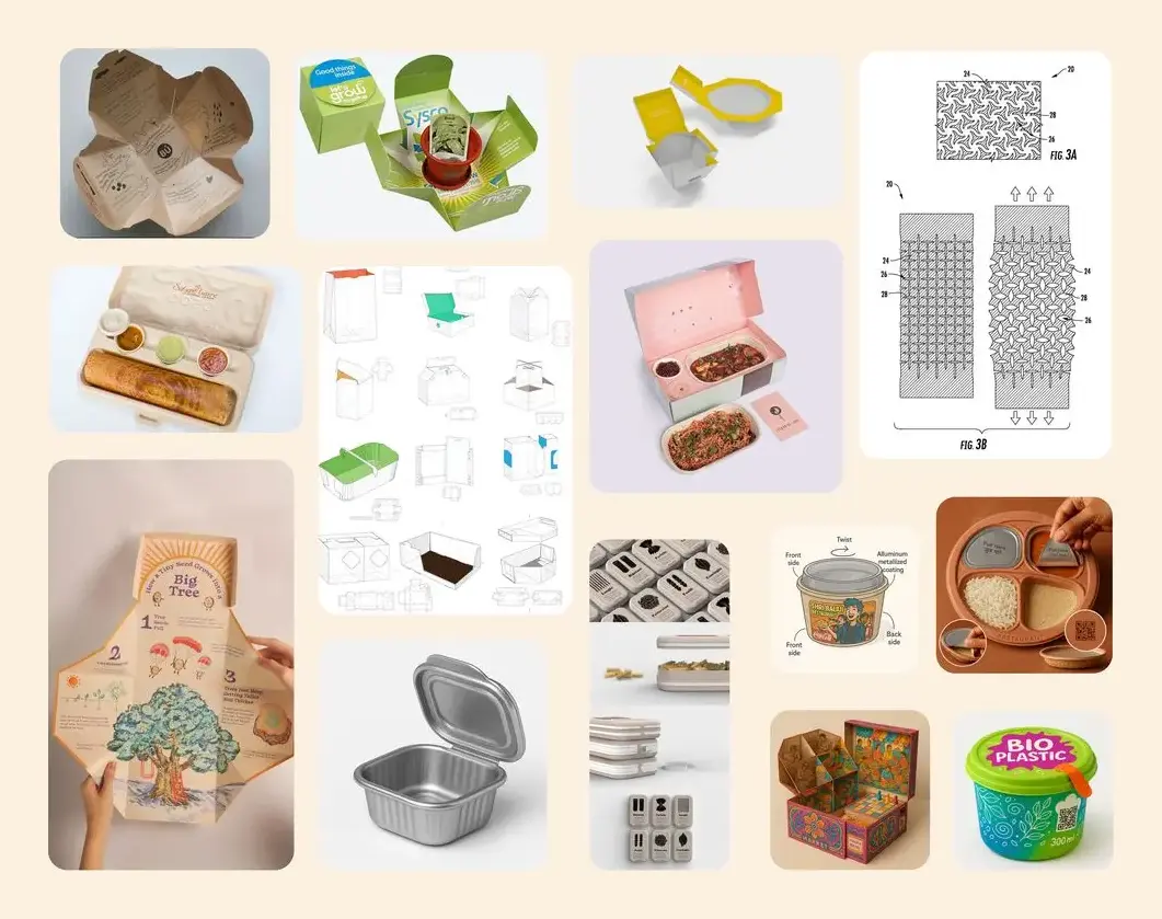 Mood board of folded packaging structures