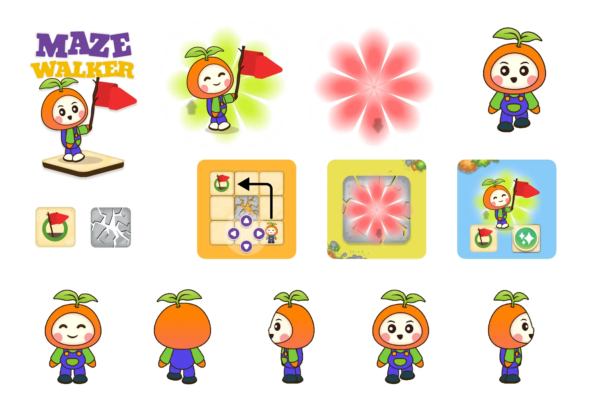 The final Maze Walker character, poses and tile states